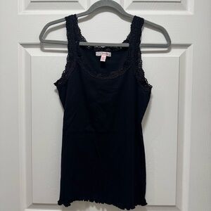 Y2K Zena 🦋 Lace-Trim Tank Top Black Size Large